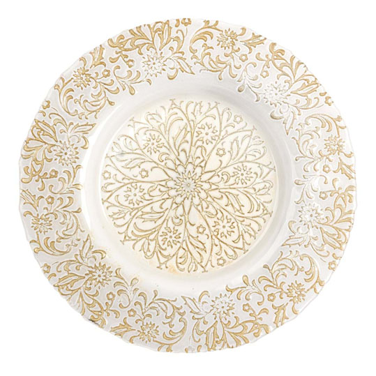 Sottopiatto Blanc Mariclò art A33776-vetro bianco e oro diam33cm €24