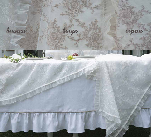Tovaglia L’Atelier17 serie Divina tulle ricamato 160x270cm 3 colori €89